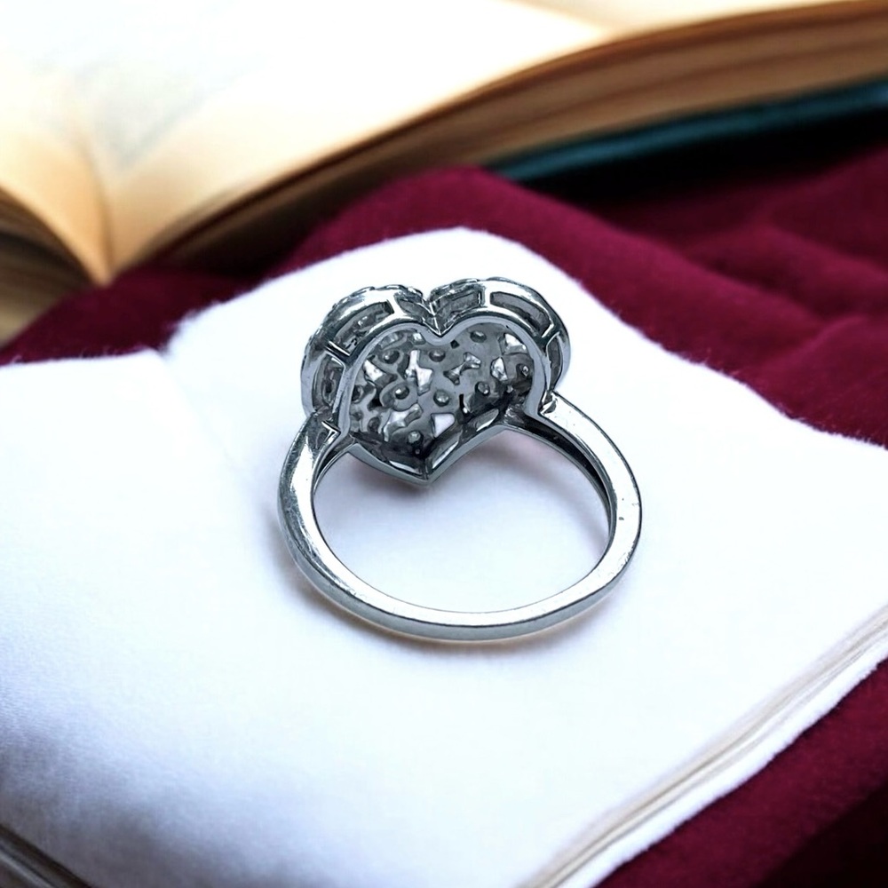 🌺Unique Genuine Diamond & Sterling Heart Ring - Picture 5 of 9